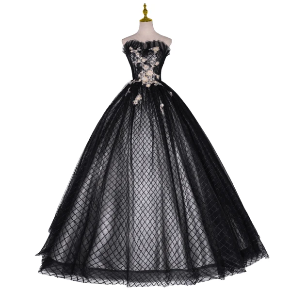 Chic / Beautiful Black Prom Dresses 2022 Ball Gown Ruffle Strapless Beading Pearl Rhinestone Sleeveless Backless Floor-Length / Long Formal Dresses