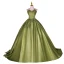 Vintage / Retro Clover Green Satin Prom Dresses 2022 Ball Gown Strapless Sleeveless Backless Sweep Train Formal Dresses