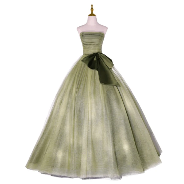 Elegant Sage Green Prom Dresses 2022 Ball Gown Strapless Sleeveless Backless Bow Floor-Length / Long Formal Dresses