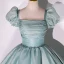 Simple Vert Citron Robe De Bal 2022 Robe Boule Encolure Carrée Gonflée Manches Courtes Dos Nu Longue Robe De Ceremonie