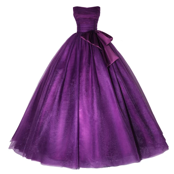 Elegant Prom Dresses Purple 2022 Ball Gown Strapless Sleeveless Backless Bow Floor-Length / Long Formal Dresses