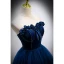 Elegant Royal Blue Suede Prom Dresses 2022 A-Line / Princess Strapless Sleeveless Backless Sweep Train Formal Dresses