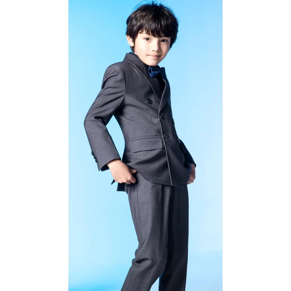 Striped Long Sleeve Boys Wedding Suits 2022 Coat Pants Shirt Tie Vest Boys Wedding Suits Black