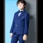 Mode Bleu Marine Manches Longues Costume Garçon Mariage 2022 Mariage Manteau Pantalon Chemise Gilet Rubans