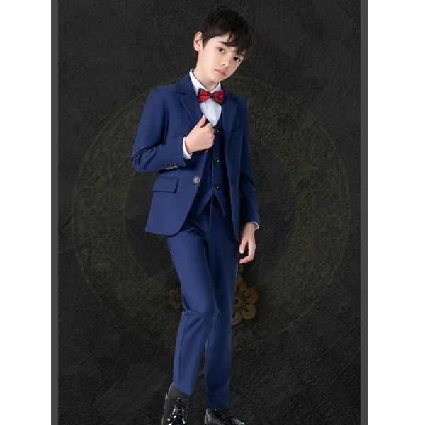 Fashion Black Long Sleeve Boys Wedding Suits 2022 Wedding Coat Pants Shirt Vest