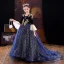 Sparkly Navy Blue Star Sequins Birthday Flower Girl Dresses 2022 Ball Gown Square Neckline Rhinestone Lace Flower Bell sleeves Sweep Train Flower Girl Dresses