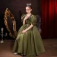 Modest / Simple Clover Green Satin Birthday Flower Girl Dresses 2022 Ball Gown V-Neck Puffy Short Sleeve Backless Floor-Length / Long Flower Girl Dresses