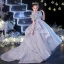 Classy Sky Blue Cascading Ruffles Flower Girl Dresses 2022 Ball Gown Scoop Neck Beading Sequins Short Sleeve Backless Court Train Flower Girl Dresses