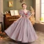 Sparkly Lavender Glitter Sequins Lace Flower Flower Girl Dresses 2022 Ball Gown Birthday Scoop Neck Short Sleeve Backless Floor-Length / Long Flower Girl Dresses