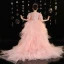 Mode Rougissant Rose Volants en Cascade Anniversaire Soirée Robe Ceremonie Fille 2022 Robe Boule Encolure Dégagée Paillettes Manches Courtes Dos Nu Tribunal Train Robe Ceremonie Fille