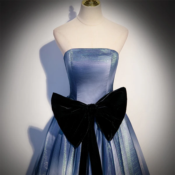Chic / Belle Océan Bleu Dégradé De Couleur Robe De Bal 2022 Princesse Bustier Sans Manches Dos Nu Noeud Longue Robe De Ceremonie