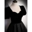 Elegant Black Suede Prom Dresses 2022 A-Line / Princess Square Neckline Short Sleeve Floor-Length / Long Formal Dresses