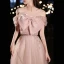 Chic / Belle Rougissant Rose Robe De Bal 2022 Princesse De l'épaule Noeud Paillettes Faux Diamant Manches Courtes Dos Nu Longue Robe De Ceremonie