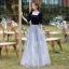 Elegant Navy Blue Suede Prom Dresses 2022 A-Line / Princess Square Neckline 1/2 Sleeves Backless Floor-Length / Long Formal Dresses