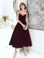 Modest / Simple Burgundy Suede Prom Dresses 2022 A-Line / Princess Spaghetti Straps Bow Sleeveless Backless Floor-Length / Long Formal Dresses