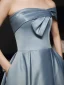 Classy Sky Blue Satin Prom Dresses 2022 A-Line / Princess One-Shoulder Short Sleeve Backless Floor-Length / Long Formal Dresses