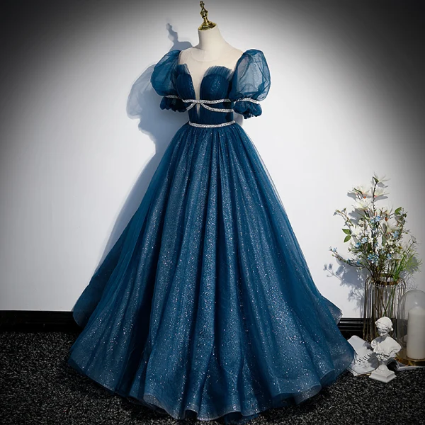 dress aesthetic blue Floral Tulle Light Blue Embroidered Dress main image 1