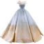 High-end Silver Gradient-Color Wedding Dresses 2022 Ball Gown Scoop Neck Handmade  Beading Rhinestone Sequins Short Sleeve Chapel Train Wedding