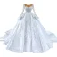 Luxury / Gorgeous High-end Handmade  Beading Pearl Sequins White Wedding Dresses 2022 Ball Gown Cascading Ruffles Scoop Neck Long Sleeve Royal Train Wedding