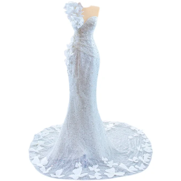Sparkly High-end White Beading Pearl Sequins Wedding Dresses 2022 Trumpet / Mermaid Scoop Neck Appliques Sleeveless Backless Chapel Train Wedding