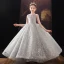Chic / Beautiful Grey Birthday Flower Girl Dresses 2022 Ball Gown High Neck Beading Rhinestone Sequins Sleeveless Floor-Length / Long Flower Girl Dresses