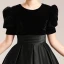 Elegant Black Suede Satin Birthday Flower Girl Dresses 2022 Ball Gown Scoop Neck Short Sleeve Sash Floor-Length / Long Flower Girl Dresses