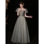 Chic / Beautiful Glitter Sage Green Prom Dresses 2022 A-Line / Princess Strapless Puffy Short Sleeve Backless Floor-Length / Long Prom Formal Dresses