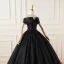 Élégant Noire Glitter Robe De Bal 2022 Robe Boule De l'épaule Faux Diamant Paillettes En Dentelle Fleur Manches Courtes Dos Nu Longue Robe De Bal