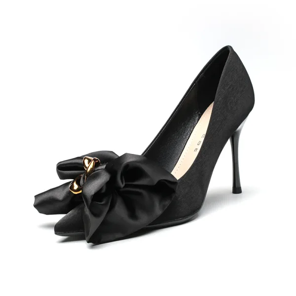 Mode Noire Noeud Promo Escarpins 2022 9 cm Talons Aiguilles À Bout Pointu Escarpins Talons Hauts