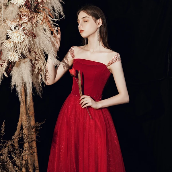 Charming Burgundy Prom Dresses Evening Dresses  2021 A-Line / Princess Square Neckline Beading Sequins Sleeveless Backless Floor-Length / Long Formal Dresses