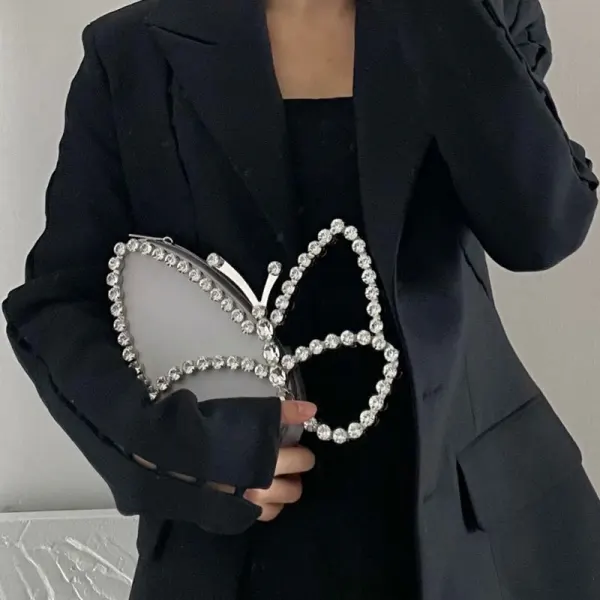Charmant Noire Faux Diamant Paillettes Papillon Pochette 2022 Soirée Accessorize Pochette