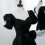 Elegant Black Prom Dresses 2022 A-Line / Princess Square Neckline Puffy Short Sleeve Bow Backless Floor-Length / Long Formal Dresses