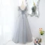 Chic / Beautiful Sky Blue Prom Dresses 2022 A-Line / Princess V-Neck Puffy Short Sleeve Backless Beading Rhinestone Sequins Floor-Length / Long Formal Dresses