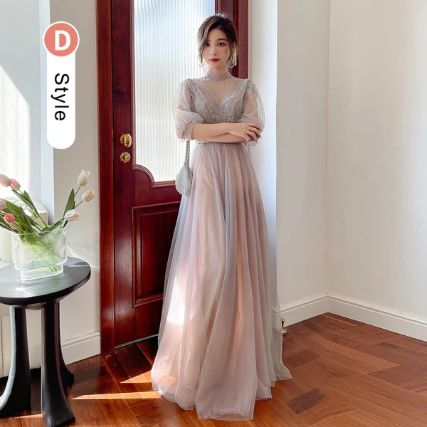 Chic / Belle Rougissant Rose Robe Demoiselle D'honneur 2022 Princesse Encolure Dégagée Paillettes Gonflée Manches Courtes Dos Nu Longue Robe Demoiselle D'honneur