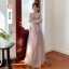 Chic / Belle Rougissant Rose Robe Demoiselle D'honneur 2022 Princesse Encolure Dégagée Paillettes Gonflée Manches Courtes Dos Nu Longue Robe Demoiselle D'honneur