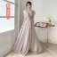 Chic / Beautiful Lace Flower Sequins Dusky Pink Bridesmaid Dresses 2022 A-Line / Princess Short Sleeve Backless Sash Floor-Length / Long Bridesmaid Dresses