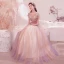 Charmant Rougissant Rose Perlage Perle Paillettes En Dentelle Fleur Robe De Bal 2021 Princesse Encolure Dégagée Manches Courtes Dos Nu Longue Robe De Ceremonie