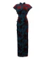 Vintage / Retro Ink Blue Velour Suede Cheongsam 2022 Trumpet / Mermaid High Neck Sleeveless Split Front Tea-length Evening Party Cheongsam / Qipao