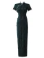 Vintage / Retro Cheongsam 2022 Trumpet / Mermaid High Neck Short Sleeve Split Front Tea-length Evening Party Cheongsam / Qipao Dark Green