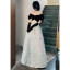 Fashion Black Prom Dresses 2022 A-Line / Princess Off-The-Shoulder Puffy Short Sleeve Backless Embroidered Floor-Length / Long Formal Dresses