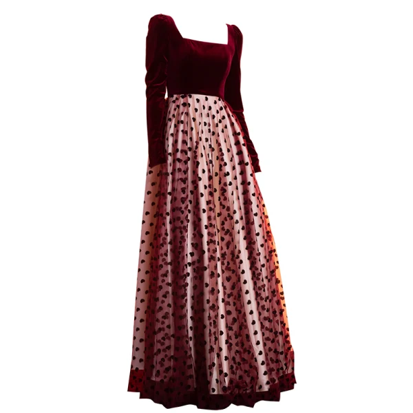 Elegant Suede Velour Black Heart-shaped Burgundy Winter Prom Dresses 2022 A-Line / Princess Square Neckline Long Sleeve Backless Floor-Length / Long Formal Dresses
