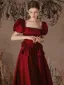 Elegant Burgundy Satin Prom Dresses 2022 A-Line / Princess Square Neckline Puffy Short Sleeve Bow Backless Floor-Length / Long Prom Formal Dresses