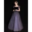Charmant Violet Glitter Paillettes Robe De Bal 2022 Princesse De l'épaule Manches Courtes Noeud Dos Nu Longue Robe De Ceremonie