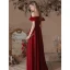 Elegant Burgundy Satin Prom Dresses 2022 A-Line / Princess Off-The-Shoulder Bow Short Sleeve Backless Floor-Length / Long Formal Dresses