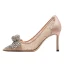 Charming Nude Rhinestone Bow Wedding Shoes 2022 Leather 8 cm Stiletto Heels Pointed Toe Wedding Pumps High Heels