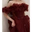 Charming Burgundy Pleated Prom Dresses 2022 A-Line / Princess Off-The-Shoulder Short Sleeve Backless Floor-Length / Long Formal Dresses