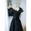 Charmant Noire Glitter Perlage Paillettes Robe De Bal 2022 Princesse Encolure Carrée Manches Courtes Dos Nu Longue Robe De Ceremonie
