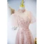 Élégant Rougissant Rose Paillettes Robe De Bal 2022 Princesse Col Haut Perlage Manches Courtes Dos Nu Longue Robe De Ceremonie
