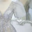 Chic / Beautiful Grey Beading Sequins Puffy Prom Dresses 2022 A-Line / Princess V-Neck Short Sleeve Backless Floor-Length / Long Formal Dresses