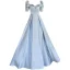 Elegant Sky Blue Satin Prom Dresses 2021 A-Line / Princess Square Neckline Short Sleeve Backless Floor-Length / Long Formal Dresses